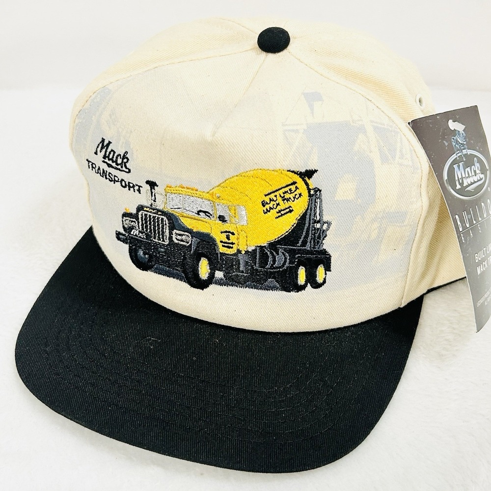 Mack Bulldog Basics Vintage USA Trucker Hat Cap‎ Adjustable Snapback Beige